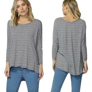 Lulus Scoop Neck 3/4 Sleeve Black & White Stripe Jersey Knit Tunic SZ L/XLARGE